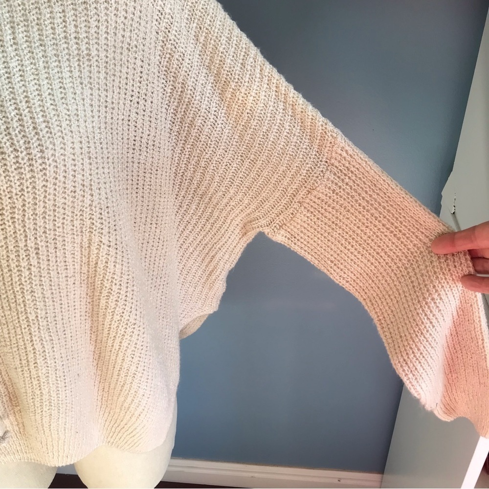 Dreamers oversized cable knit cropped cream/beige lace up sweater - Picture 9 of 11